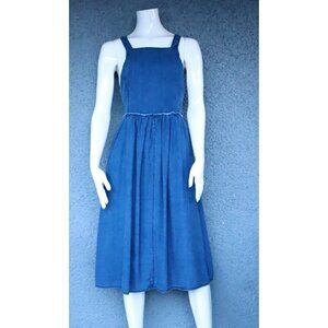 Wilfred Women's US2 Blue Moroccan Pinafore Dress Linen Cross Back Pckt Midi $178